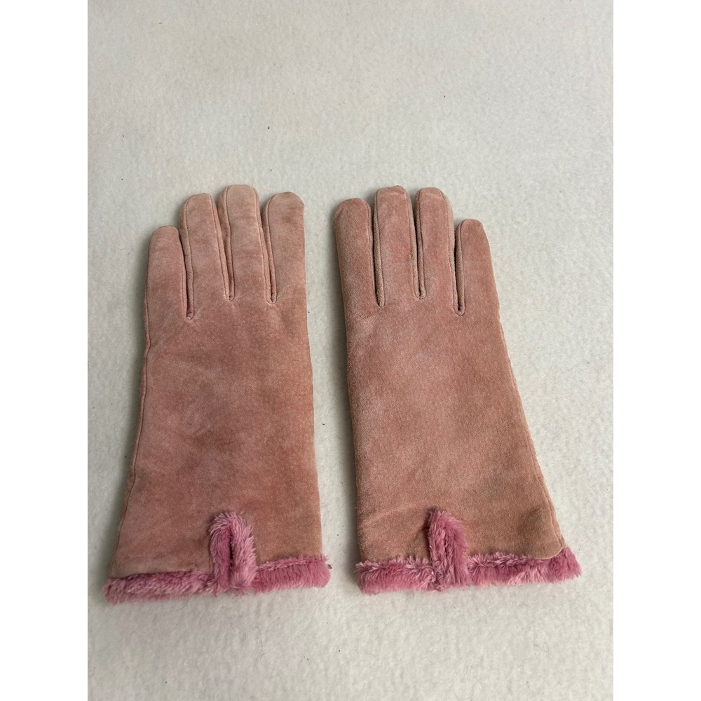 Winter Luxe Unbranded Womens L/G Pink Suede Genuine Leather Faux Fur Trim Gloves
